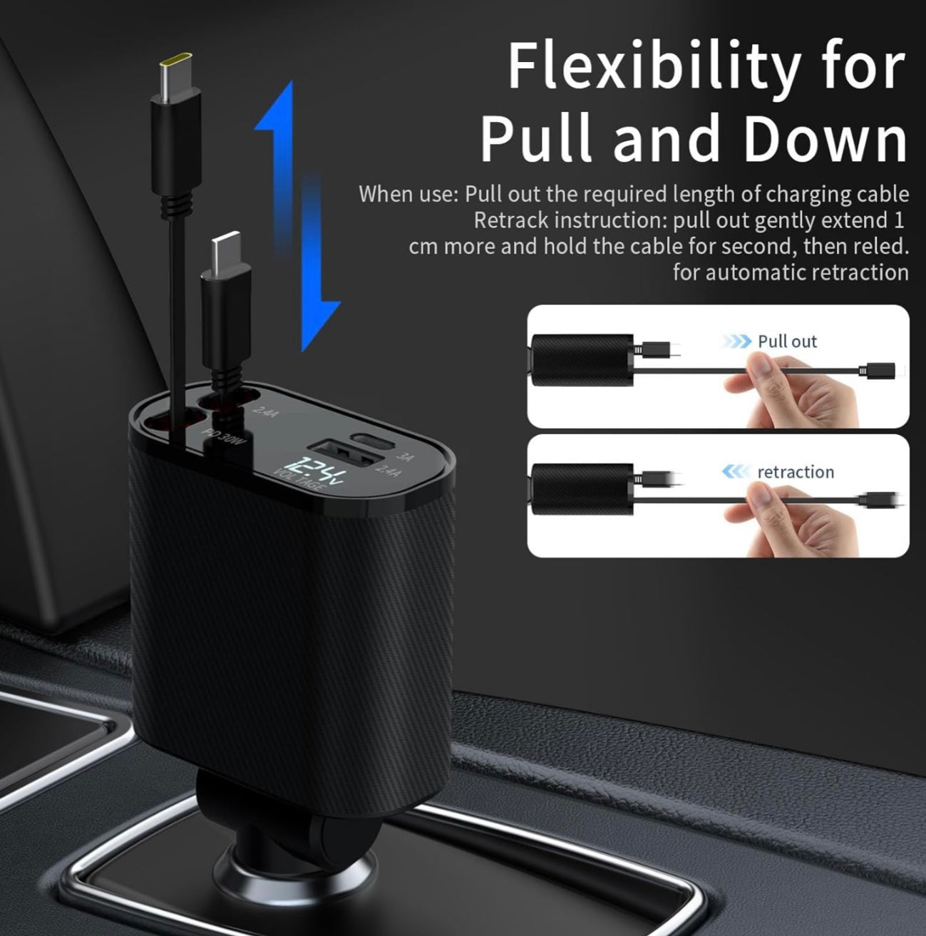 Retractable Car 4 In 1 Charger