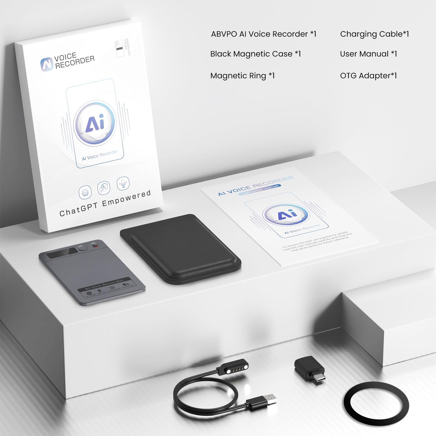 AI Voice Recorder, Note Voice Recorder - Transcribe & Summarize, AI Noise Cancellation Technology, Supports 152 Languages, 64GB Memory APP Control Audio Recorder for Lectures, Meetings, Calls, Gray