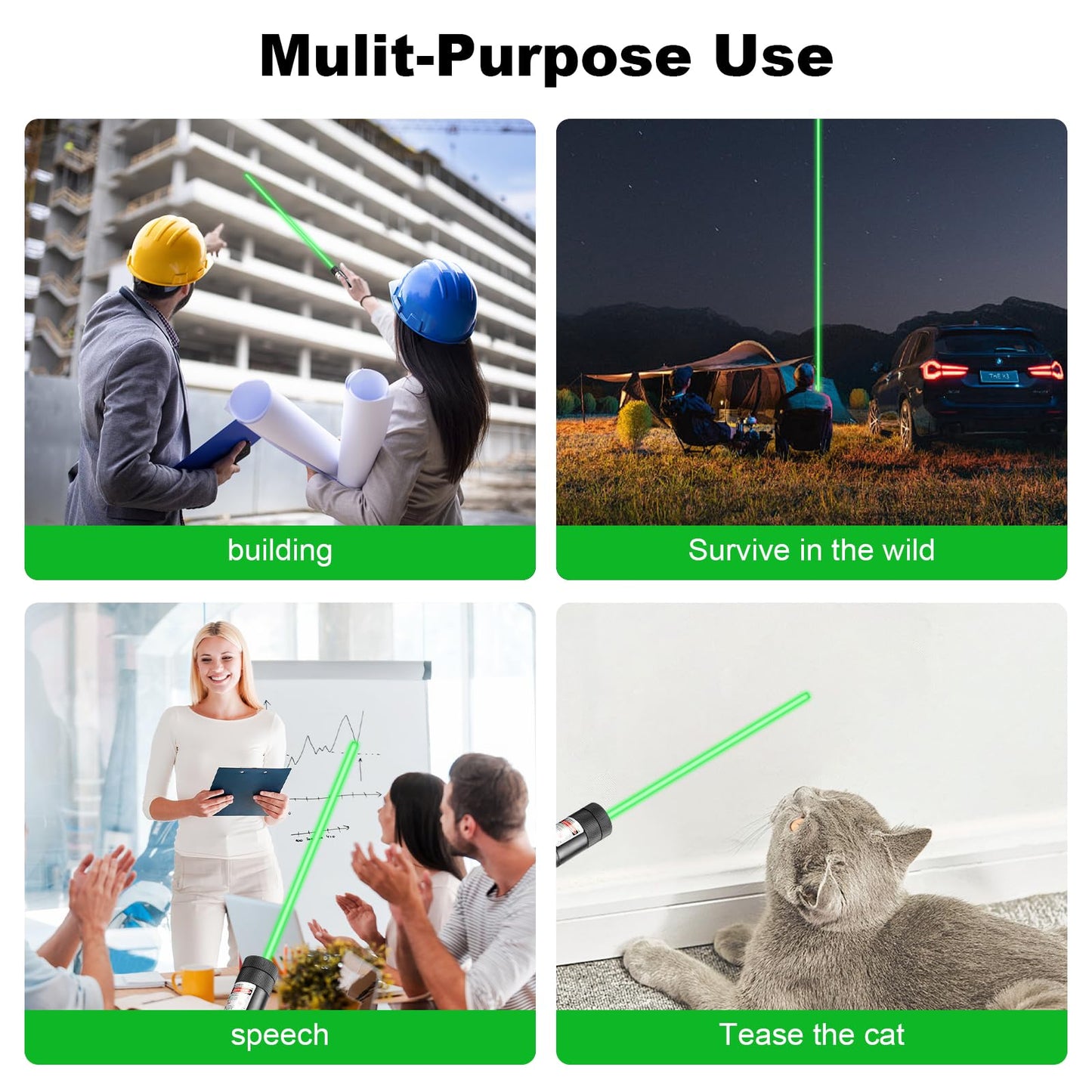 Green Laser Pointer High Power Pen - Long Range Rechargeable Laser Beam, USB Charging for Hiking, Presentations & Outdoor Use (Professional-Grade Green Light)