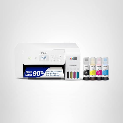 Epson EcoTank ET-2800 Wireless Color All-in-One Cartridge-Free Supertank Printer with Scan and Copy â€“ The Ideal Basic Home Printer - Black, Medium