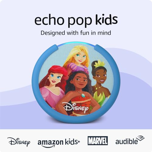 Amazon Echo Pop Kids (newest model), Designed for kids, with Alexa+ Early Access, parental controls, Includes 6 months of Amazon Kids+, Disney Princess