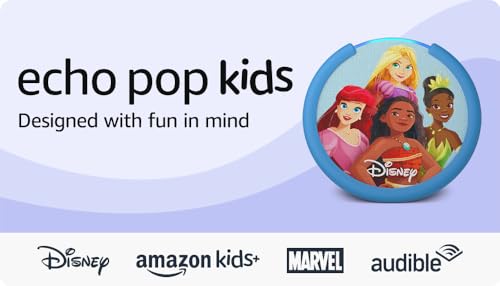 Amazon Echo Pop Kids (newest model), Designed for kids, with Alexa+ Early Access, parental controls, Includes 6 months of Amazon Kids+, Disney Princess
