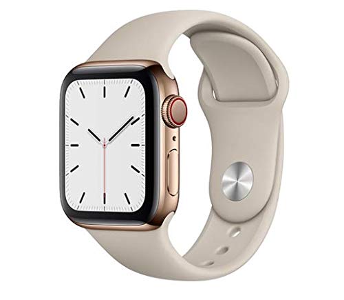 Apple Watch Series 5 (GPS, 44MM) - Silver Aluminum Case with White Sport Band (Renewed)