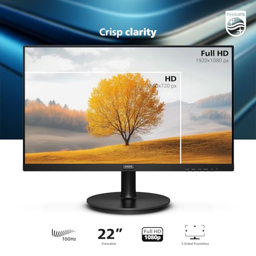 Philips New 24 inch Frameless Full HD (1920 x 1080) 100Hz Monitor, VESA, HDMI x1, VGA Port x1, Eye Care, 4 Year Advance Replacement Warranty, 241V8LB, Black
