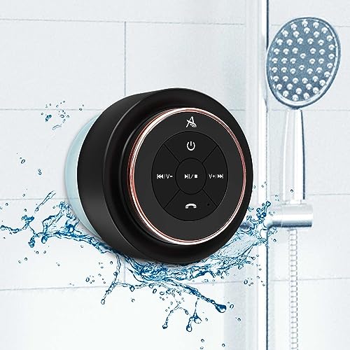 XLeader Shower Speaker, Upgraded,Certified IPX7 Waterproof, Mini Bluetooth Wireless Small Speaker with Lights, Suction Cup and Mic for Bathroom, Crystal Sound&Bass,12H Playtime, Ideal Electronic Gifts