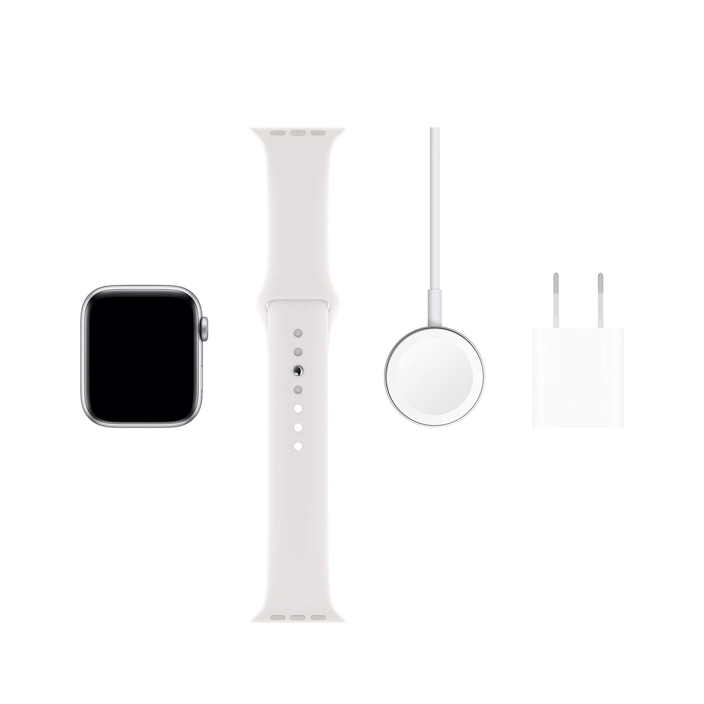 Apple Watch Series 5 (GPS, 44MM) - Silver Aluminum Case with White Sport Band (Renewed)