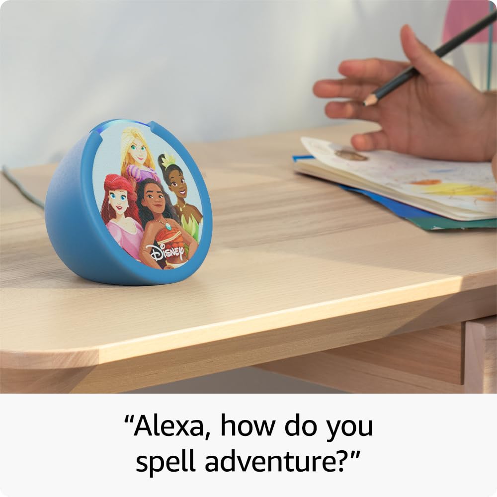 Amazon Echo Pop Kids (newest model), Designed for kids, with Alexa+ Early Access, parental controls, Includes 6 months of Amazon Kids+, Disney Princess