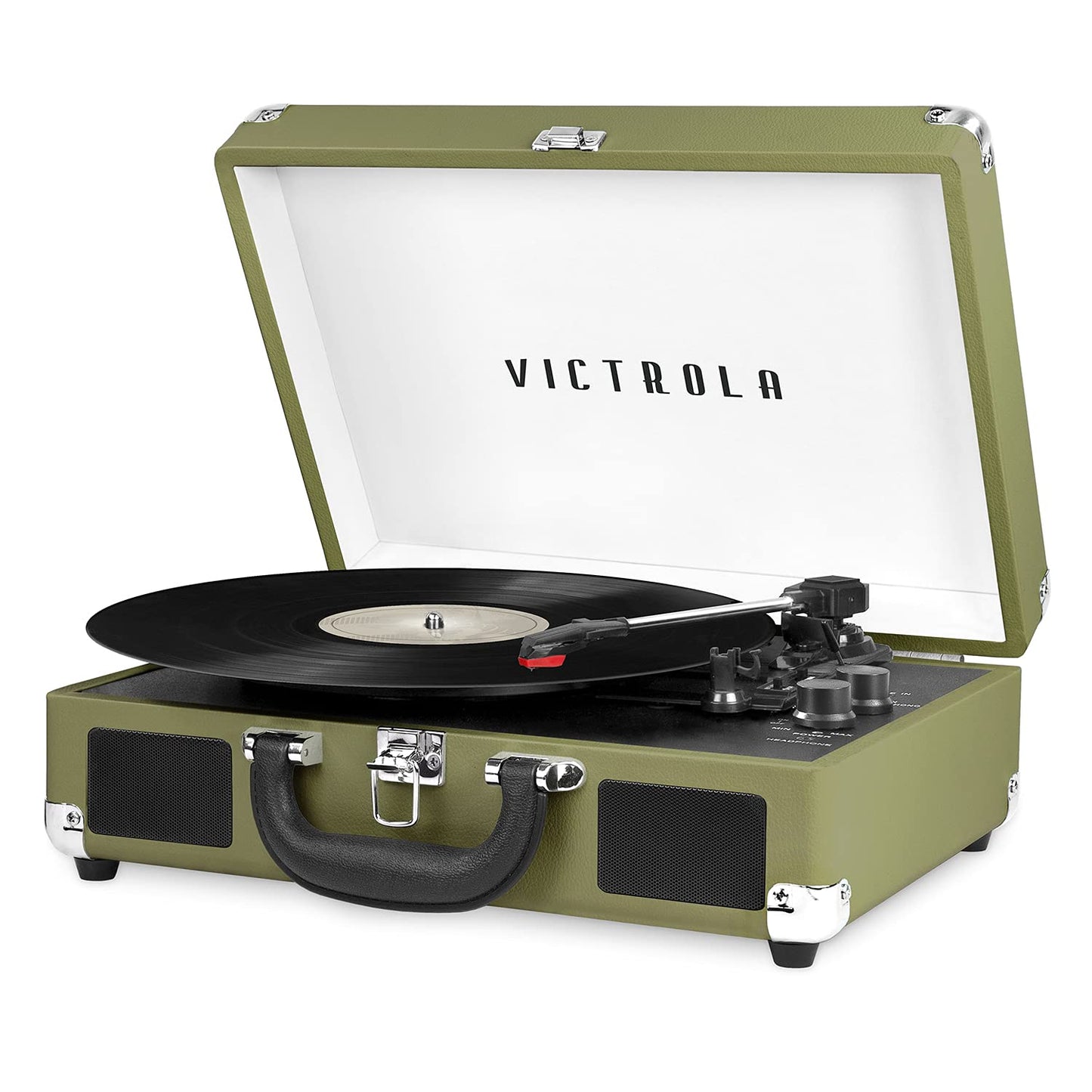 Victrola Journey Bluetooth Portable Suitcase Record Player – with Built-in Speakers, 3 Speed Vinyl Record Player, RCA Out, Headphone Jack (Black)
