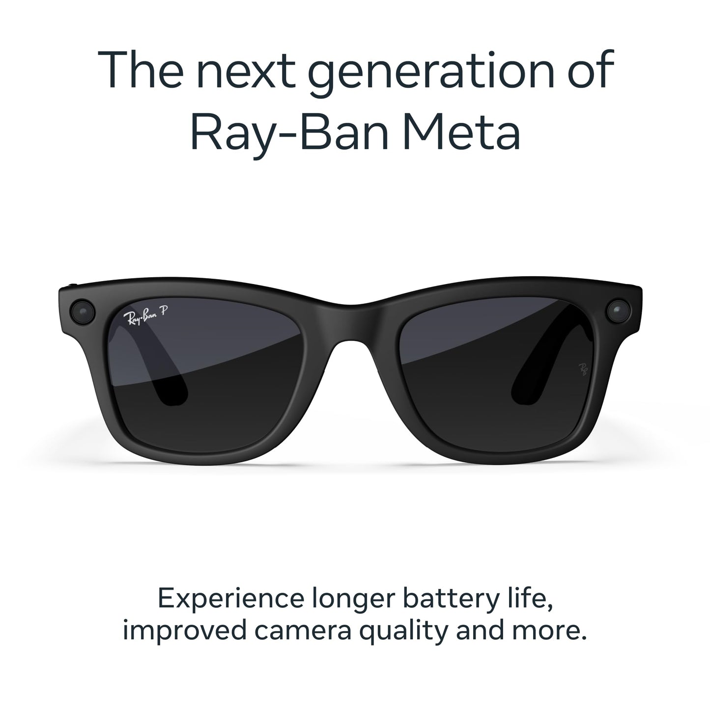 Ray-Ban Meta (Gen 2), Wayfarer, Shiny Black | Smart AI Glasses for Men, Women — 2x Battery Life — 3K Ultra HD Resolution — 12 MP Ultra-Wide Camera, Audio, Video — Green Lenses — Wearable Technology