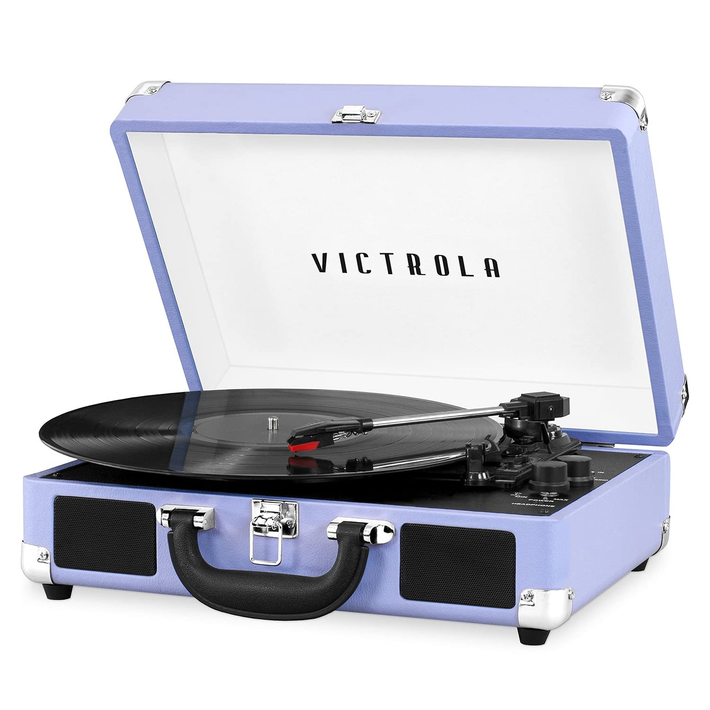 Victrola Journey Bluetooth Portable Suitcase Record Player – with Built-in Speakers, 3 Speed Vinyl Record Player, RCA Out, Headphone Jack (Black)