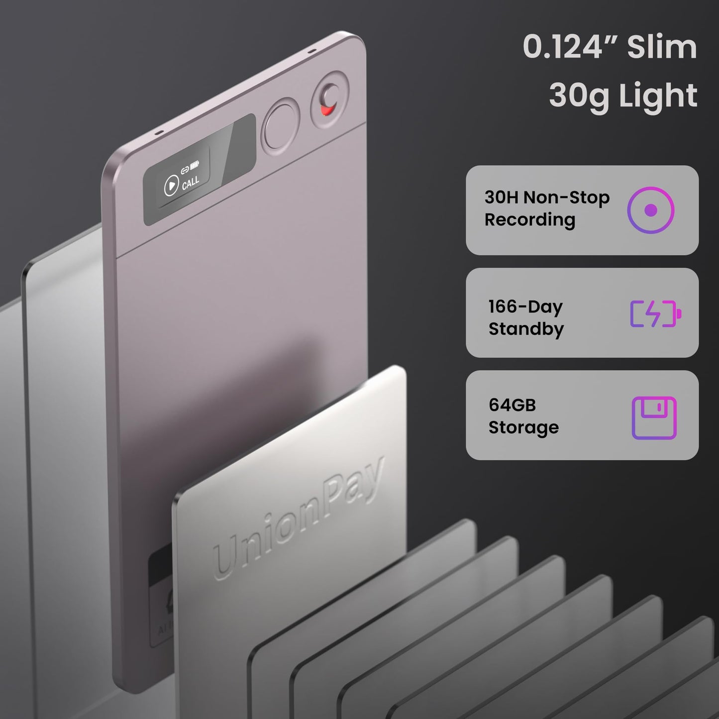 AI Voice Recorder, Note Voice Recorder - Transcribe & Summarize, AI Noise Cancellation Technology, Supports 152 Languages, 64GB Memory APP Control Audio Recorder for Lectures, Meetings, Calls, Gray