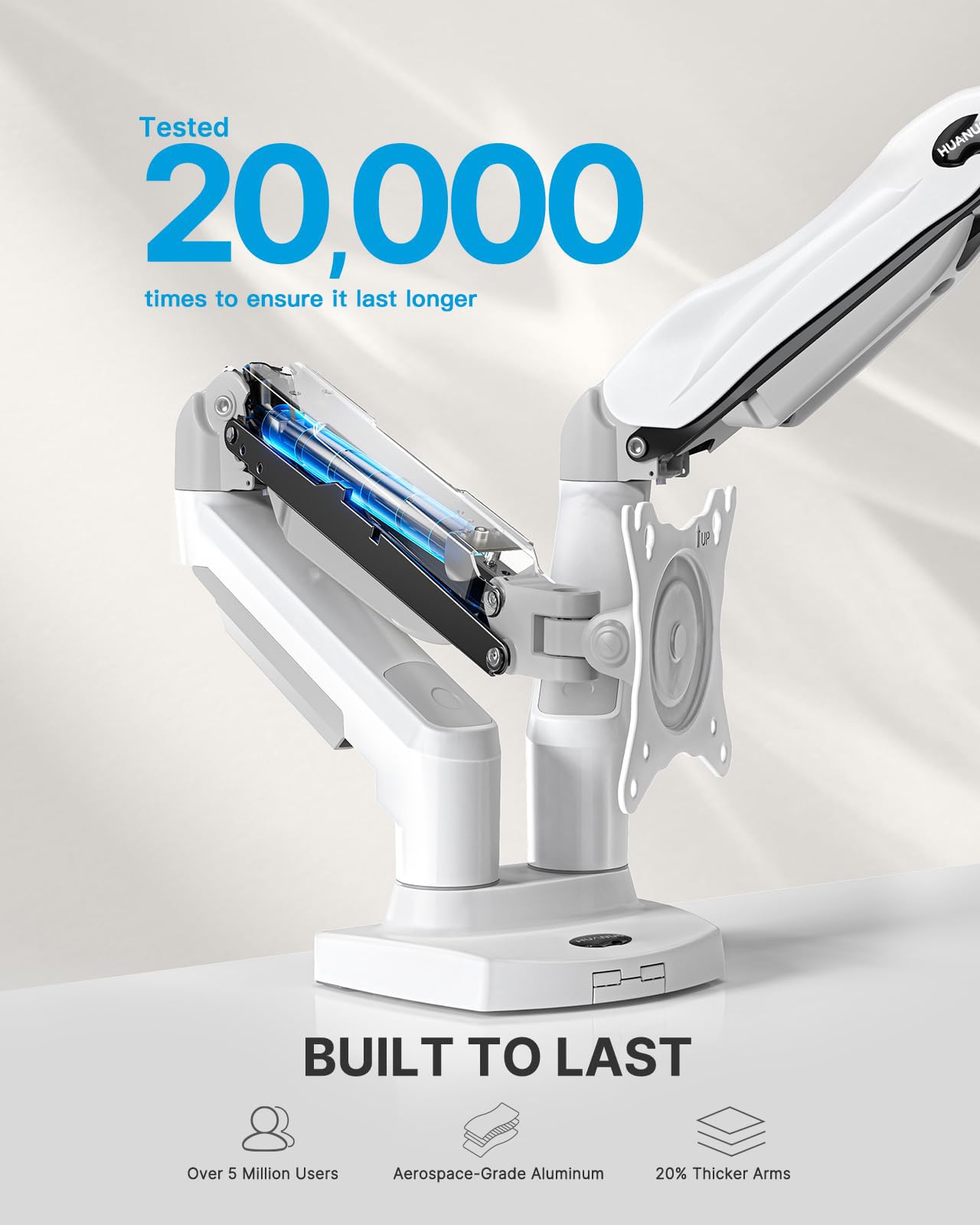 HUANUO Dual Monitor Stand - Full Adjustable Monitor Desk Mount Swivel Vesa Bracket with C Clamp, Grommet Mounting Base for 13 to 32 Inch Computer Screens - Each Arm Holds 4.4 to 19.8lbs