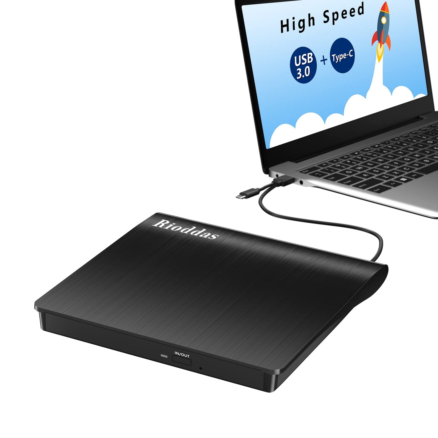 External CD/DVD Drive for Laptop, USB 3.0 CD DVD Player Portable +/-RW Burner CD ROM Reader Writer Disk Duplicator Compatible with Laptop Desktop PC Windows Apple Mac Pro MacBook Linux