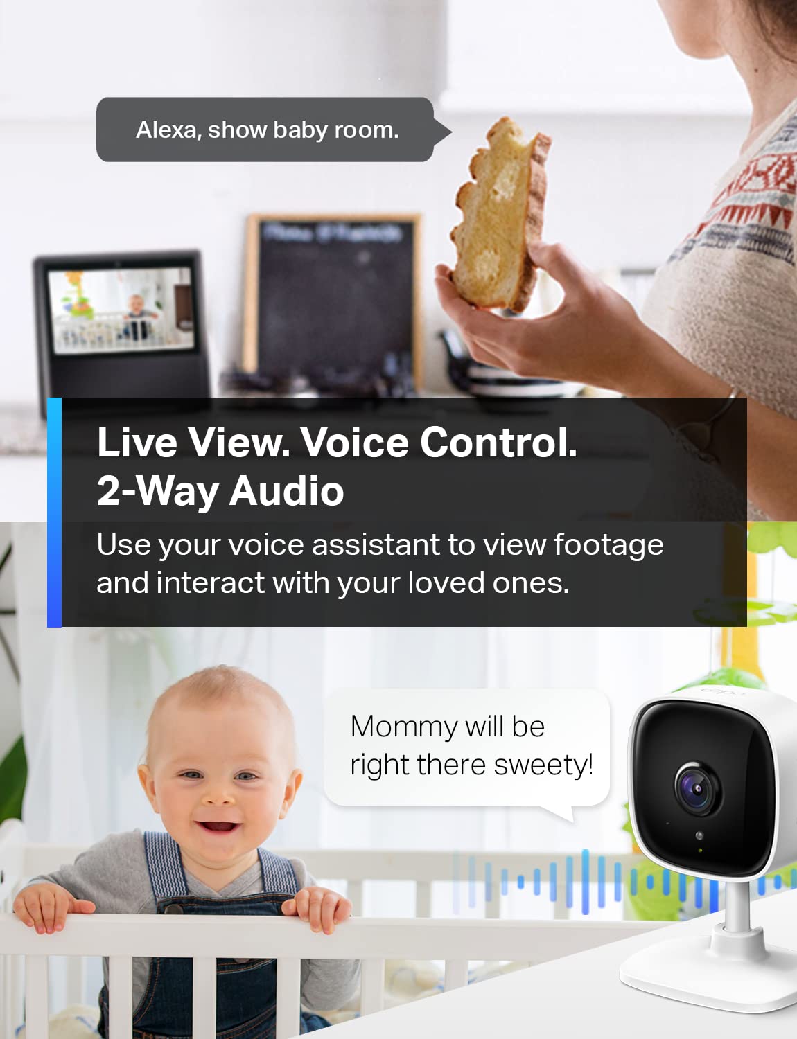Tapo 1080P Indoor Security Camera for Baby Monitor, Pet Camera w/Motion Detection, 2-Way Audio, Night Vision, Cloud & SD Card Storage, Works w/Alexa & Google Home, Plug-in, C101