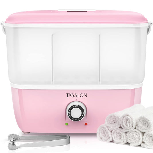 TASALON Hot Towel Steamer for Facials, Hot Towel Warmer Quickly Heats Up in 5 Minutes, Portable Towel Machine Fits 16 Mini Towels, Salon Equipment Towel Warmer for Facials, Spa, Massage, Pink