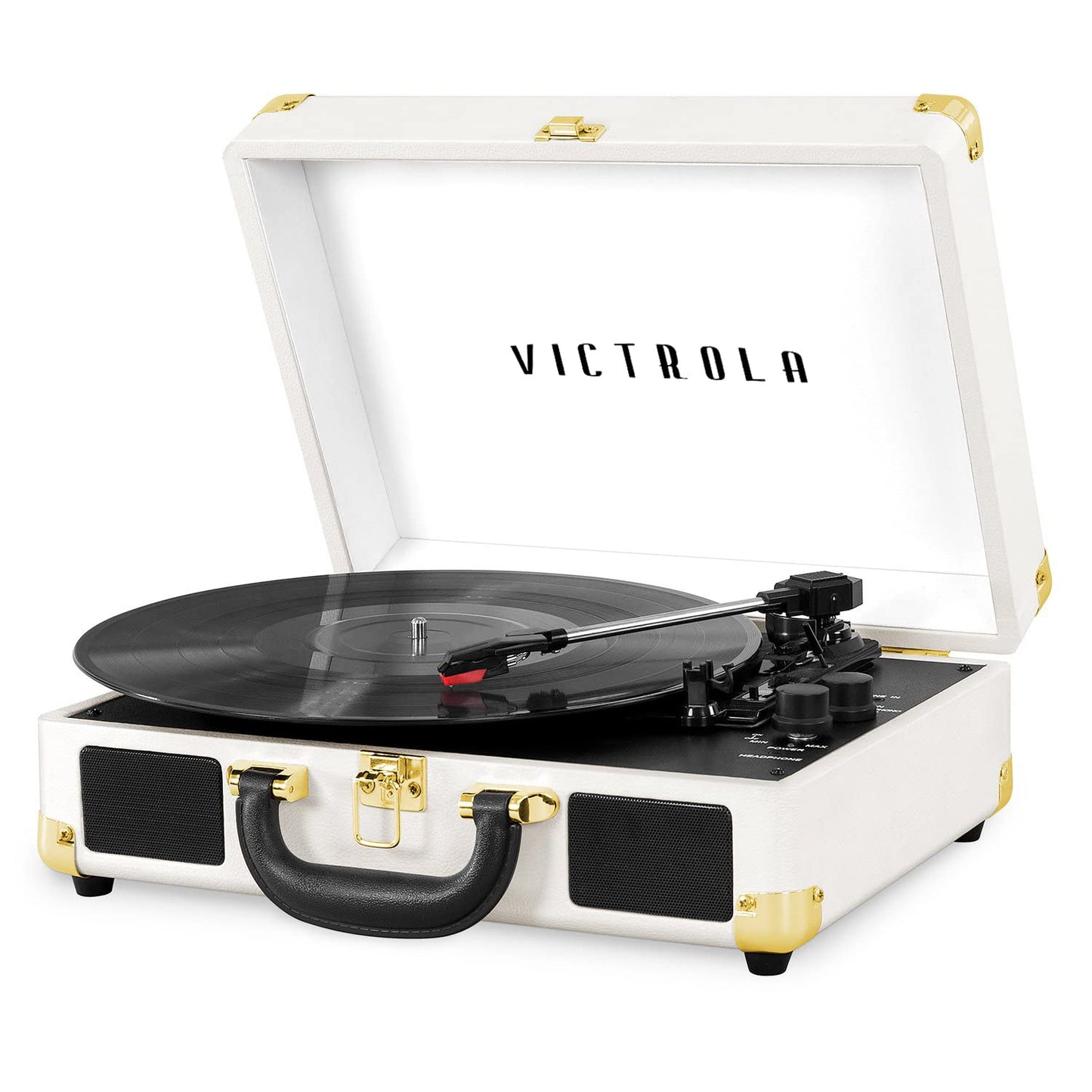 Victrola Journey Bluetooth Portable Suitcase Record Player – with Built-in Speakers, 3 Speed Vinyl Record Player, RCA Out, Headphone Jack (Black)