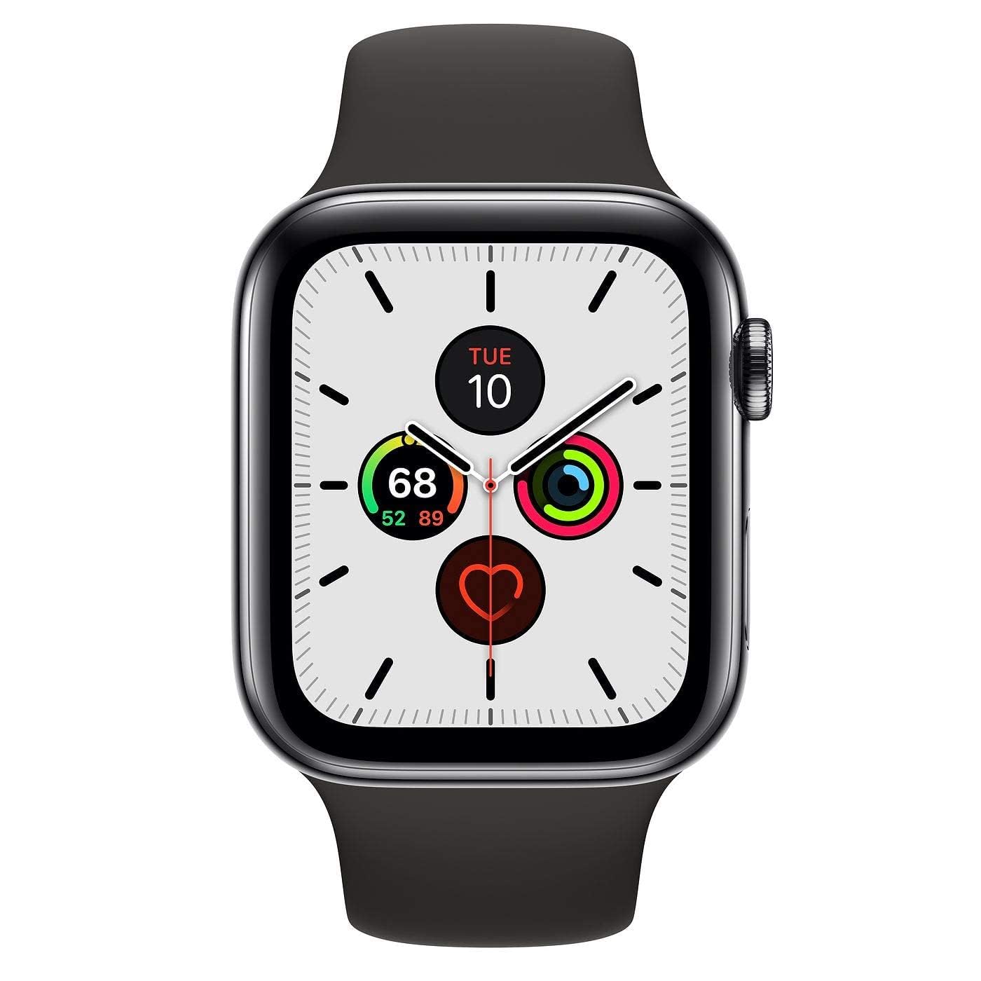 Apple Watch Series 5 (GPS, 44MM) - Silver Aluminum Case with White Sport Band (Renewed)