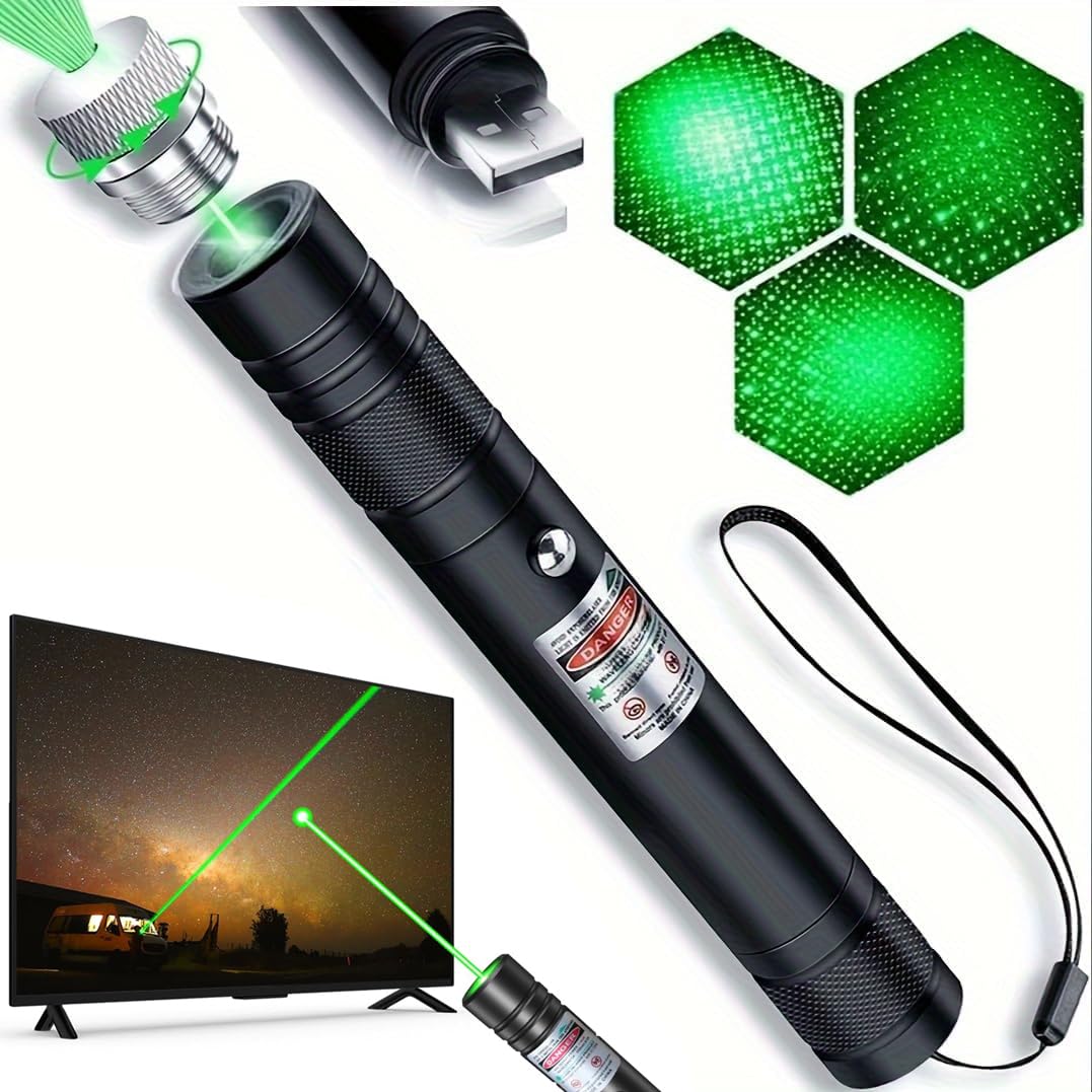 Green Laser Pointer High Power Pen - Long Range Rechargeable Laser Beam, USB Charging for Hiking, Presentations & Outdoor Use (Professional-Grade Green Light)
