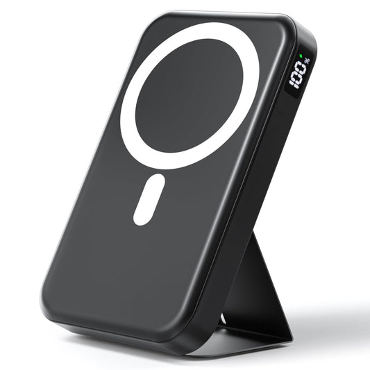 Magnetic Portable Charger, 10000mAh Power Bank with Leather Foldable Stand - Travel Essentials, USB-C 20W Fast Charging for Magsafe Battery Pack, Compatible with iPhone 17/16/15/14/13 Series