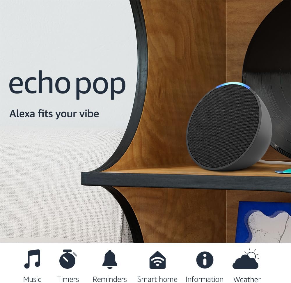 Amazon Echo Pop, Our smallest Alexa speaker, Fits in any room, Charcoal