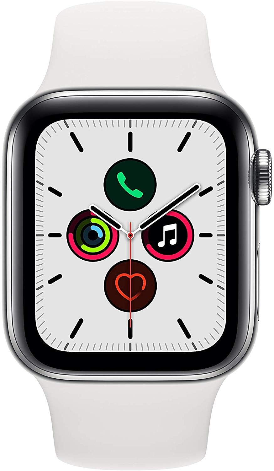 Apple Watch Series 5 (GPS, 44MM) - Silver Aluminum Case with White Sport Band (Renewed)