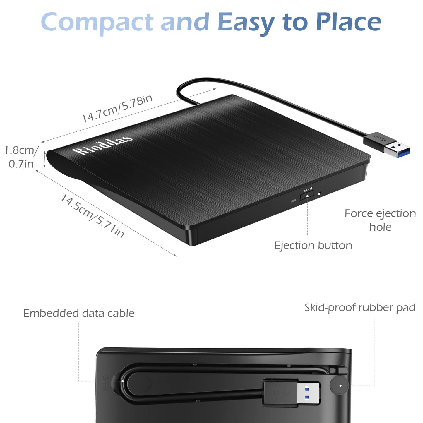 External CD/DVD Drive for Laptop, USB 3.0 CD DVD Player Portable +/-RW Burner CD ROM Reader Writer Disk Duplicator Compatible with Laptop Desktop PC Windows Apple Mac Pro MacBook Linux