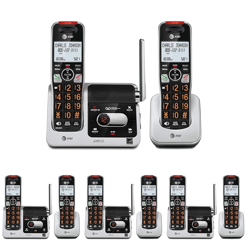 AT&T BL102-4 DECT 6.0 4-Handset Cordless Phone for Home with Answering Machine, Call Blocking, Caller ID Announcer, Audio Assist, Intercom, and Unsurpassed Range, Silver/Black