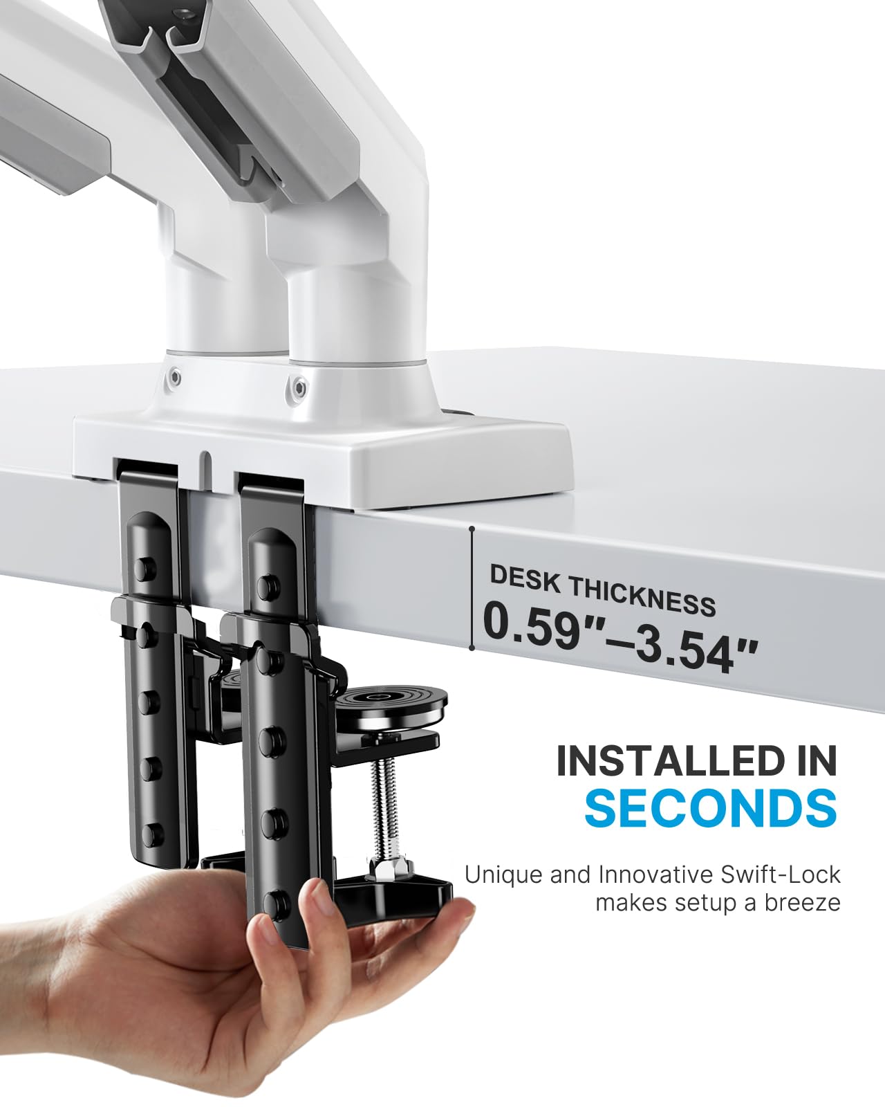 HUANUO Dual Monitor Stand - Full Adjustable Monitor Desk Mount Swivel Vesa Bracket with C Clamp, Grommet Mounting Base for 13 to 32 Inch Computer Screens - Each Arm Holds 4.4 to 19.8lbs