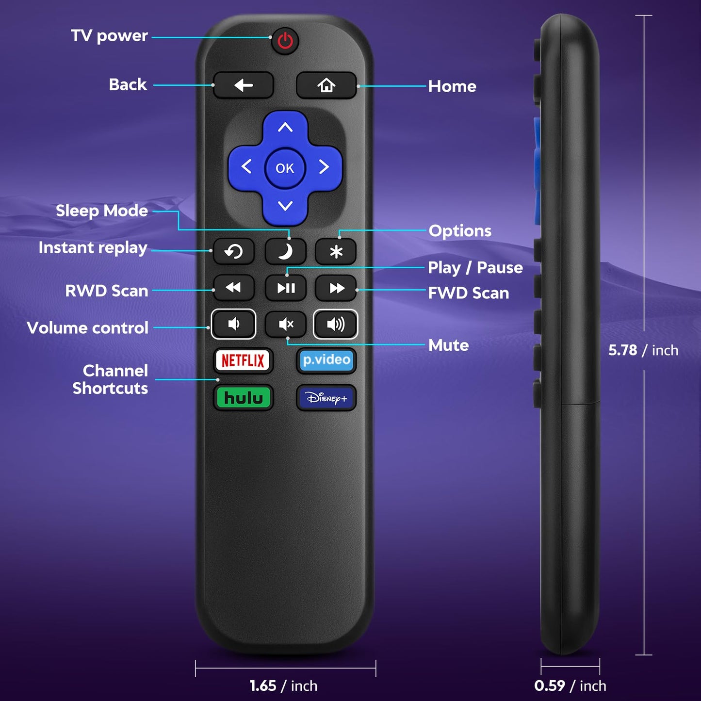 Rechargeable Remote for Samsung-TV-Remote-Control-Replacement,Compatible with Samsung Frame Crystal UHD Neo QLED OLED 4K 8K Smart TVs