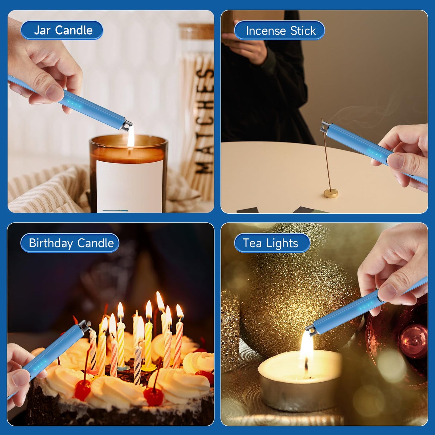 Electric Candle Lighter, Windproof Flameless USB Rechargeable Plasma Arc Long Lighter for Grill Firework Kitchen Camping (Black)