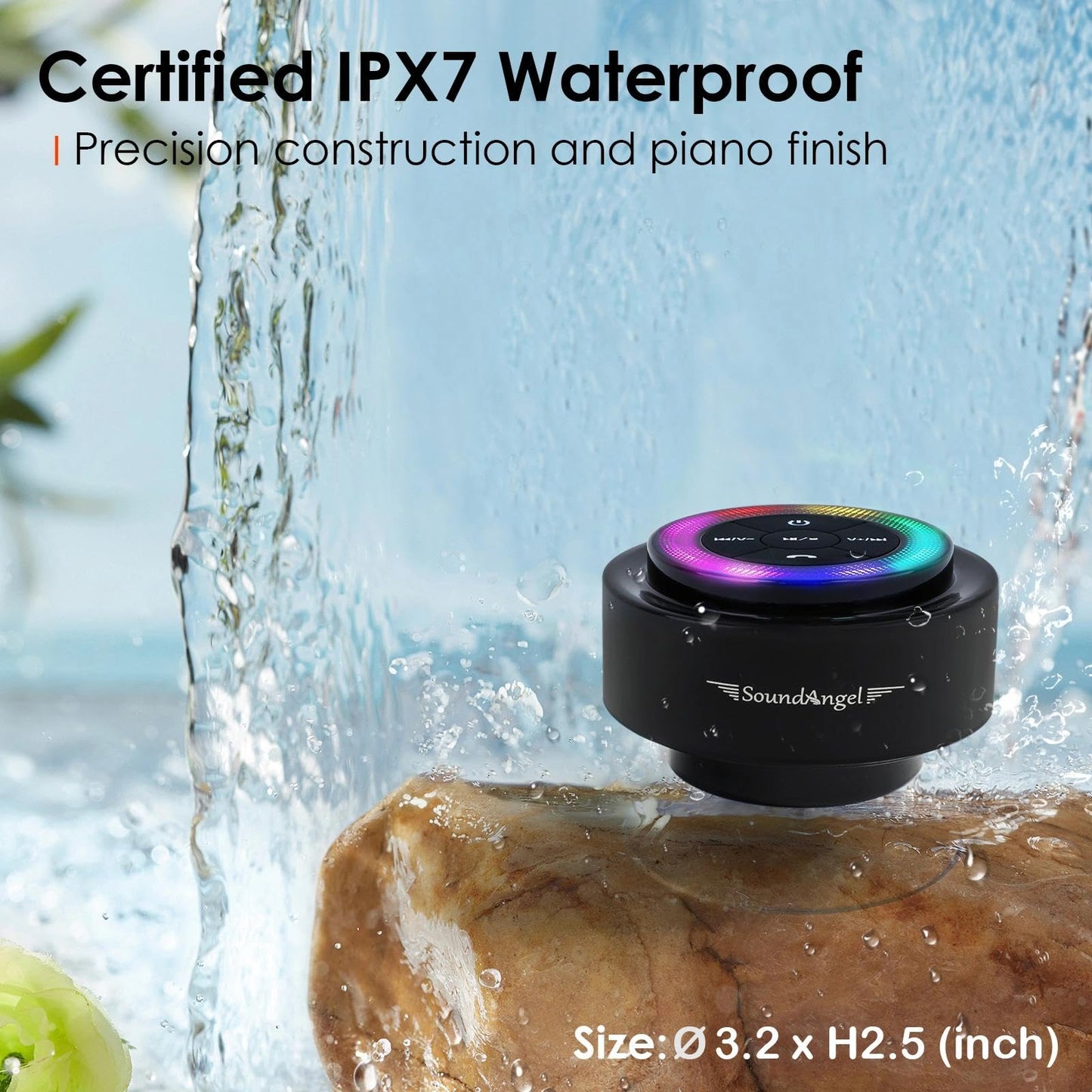 XLeader Shower Speaker, Upgraded,Certified IPX7 Waterproof, Mini Bluetooth Wireless Small Speaker with Lights, Suction Cup and Mic for Bathroom, Crystal Sound&Bass,12H Playtime, Ideal Electronic Gifts