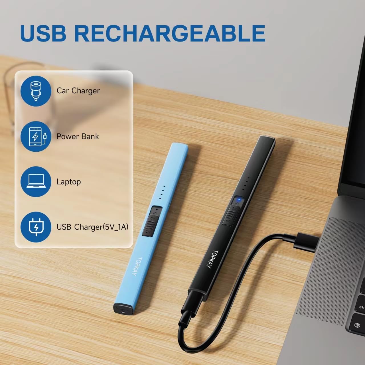 Electric Candle Lighter, Windproof Flameless USB Rechargeable Plasma Arc Long Lighter for Grill Firework Kitchen Camping (Black)