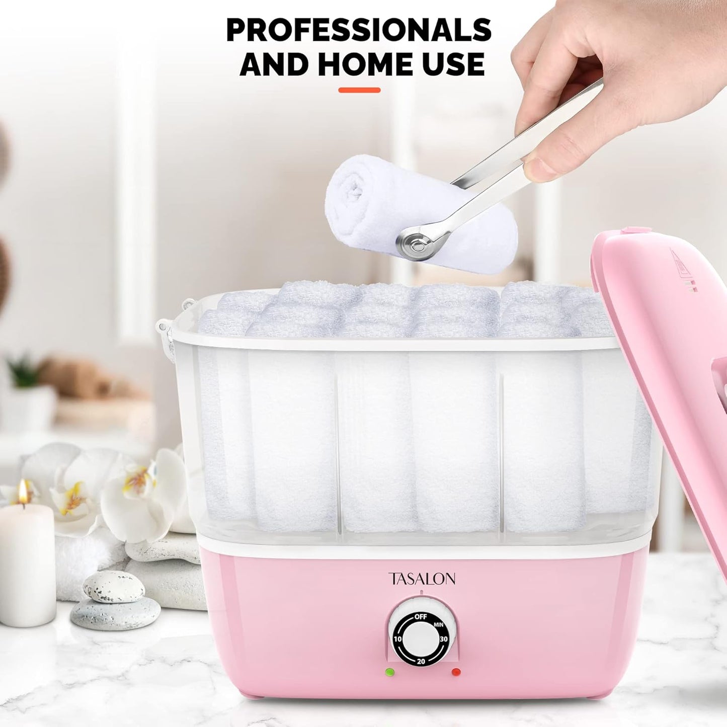 TASALON Hot Towel Steamer for Facials, Hot Towel Warmer Quickly Heats Up in 5 Minutes, Portable Towel Machine Fits 16 Mini Towels, Salon Equipment Towel Warmer for Facials, Spa, Massage, Pink