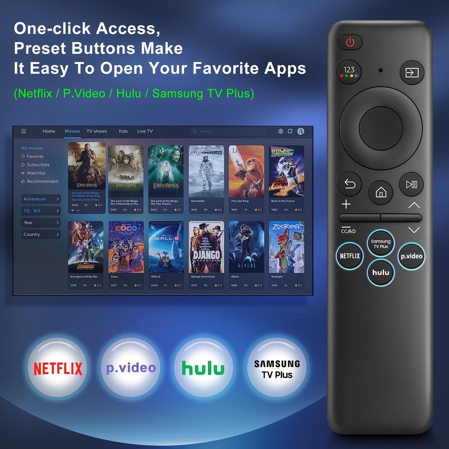 Rechargeable Remote for Samsung-TV-Remote-Control-Replacement,Compatible with Samsung Frame Crystal UHD Neo QLED OLED 4K 8K Smart TVs