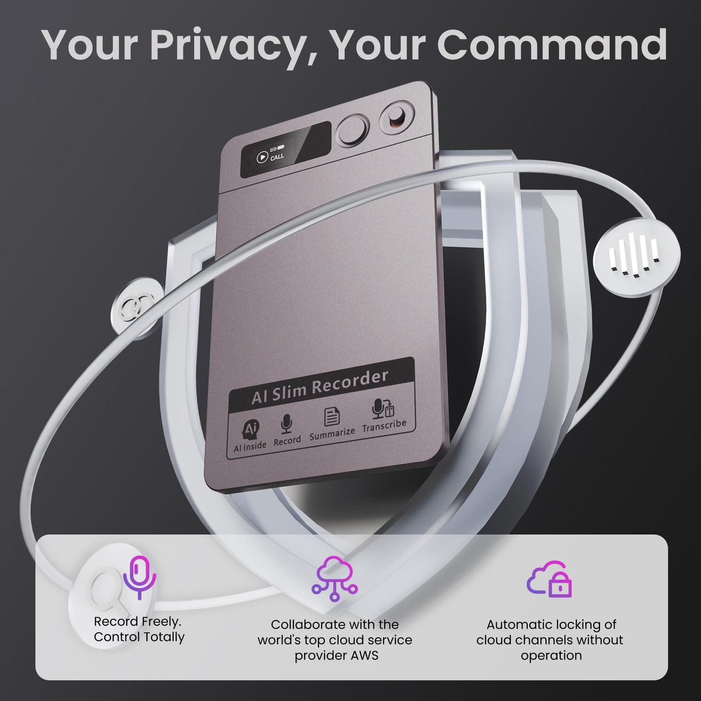 AI Voice Recorder, Note Voice Recorder - Transcribe & Summarize, AI Noise Cancellation Technology, Supports 152 Languages, 64GB Memory APP Control Audio Recorder for Lectures, Meetings, Calls, Gray