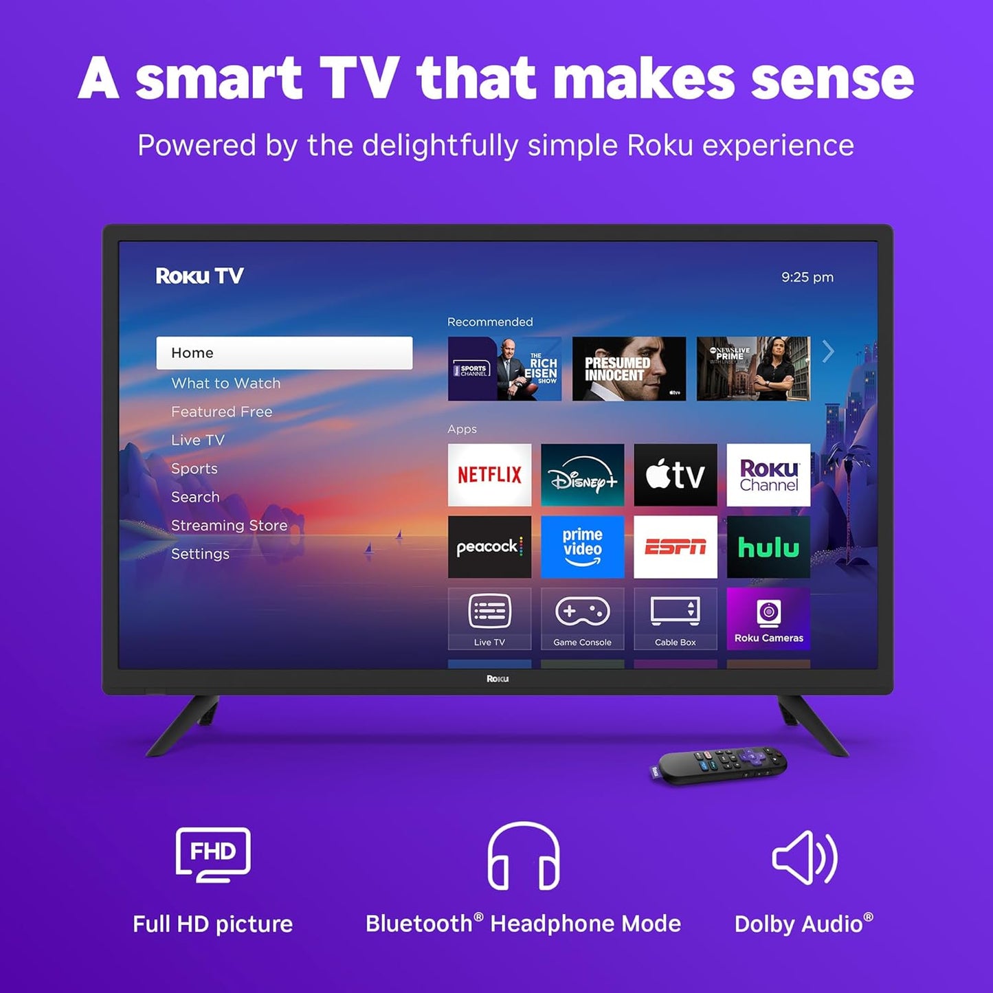 Roku Smart TV 2025 – 32-Inch Select Series, 1080p Full HD TV – Roku TV with Voice Remote – Flat Screen LED Television with Wi-Fi for Streaming Live Local News, Sports, Family Entertainment