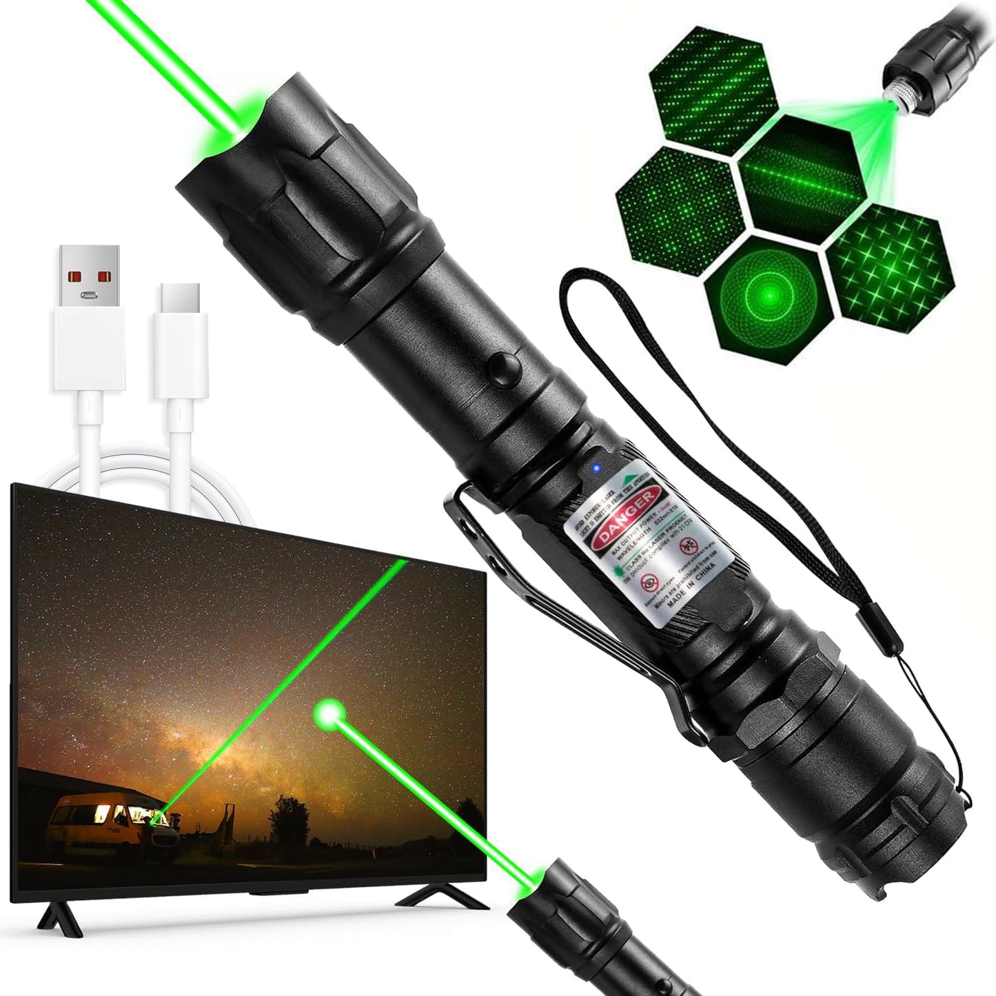 Green Laser Pointer High Power Pen - Long Range Rechargeable Laser Beam, USB Charging for Hiking, Presentations & Outdoor Use (Professional-Grade Green Light)