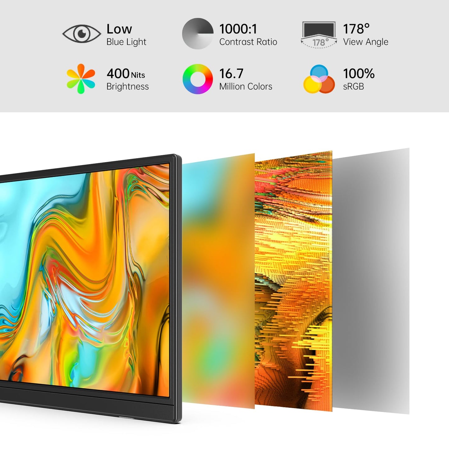 MNN Portable Monitor 14 inch FHD 1920 * 1200P USB C HDMI Ultra-Slim IPS Travel Display w/Speakers, HDR Plug&Play, External Monitor for Laptop PC, Phone,Mac(400cd/m² Brightness)