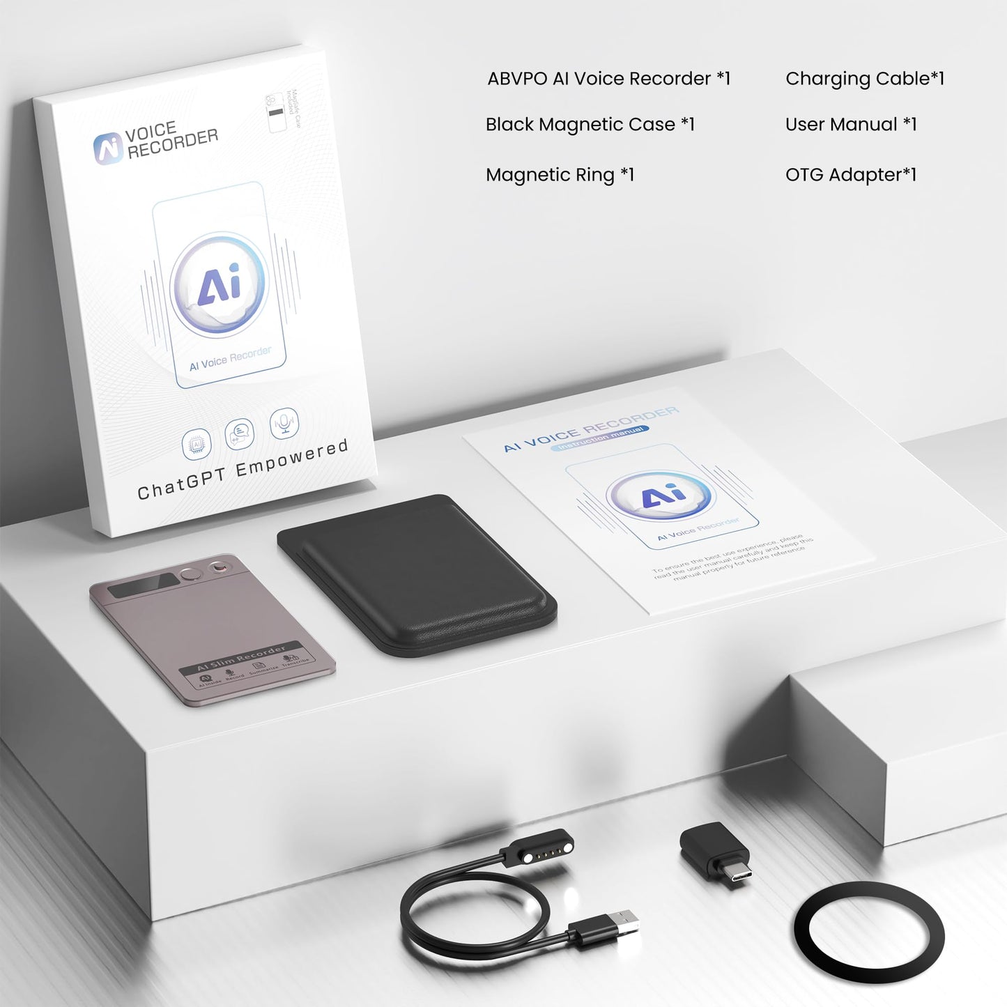 AI Voice Recorder, Note Voice Recorder - Transcribe & Summarize, AI Noise Cancellation Technology, Supports 152 Languages, 64GB Memory APP Control Audio Recorder for Lectures, Meetings, Calls, Gray