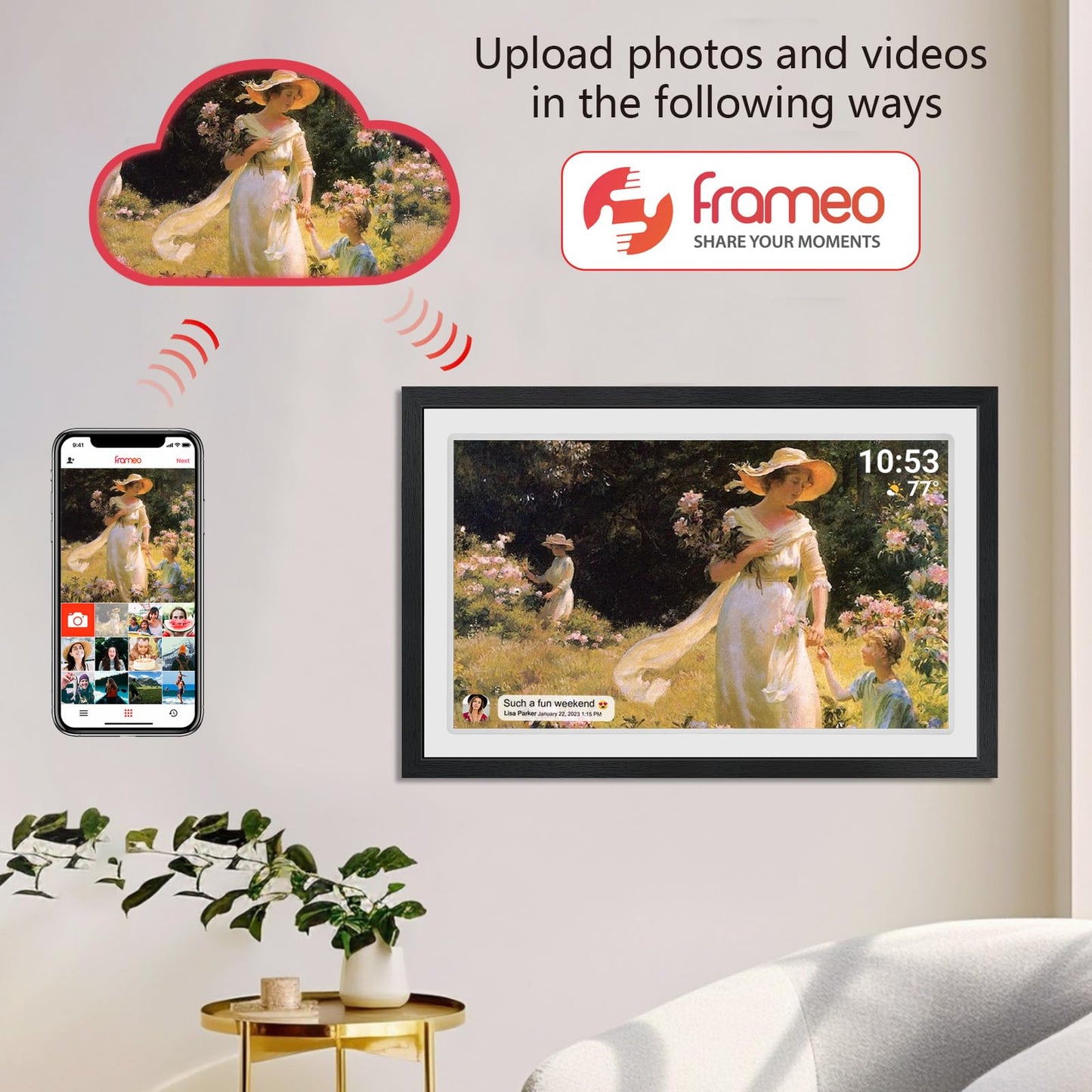 32GB FRAMEO 10.1 Inch Smart WiFi Digital Photo Frame 1280x800 IPS LCD Touch Screen, Auto-Rotate Portrait and Landscape, Built in 32GB Memory, Share Moments Instantly via Frameo App from Anywhere