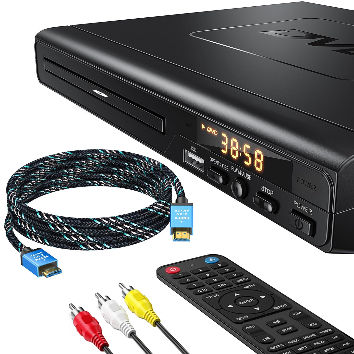 DVD Players for TV with HDMI, DVD Players That Play All Regions, Simple DVD Player for Elderly, CD Player for Home Stereo System, Included HDMI and RCA Cable