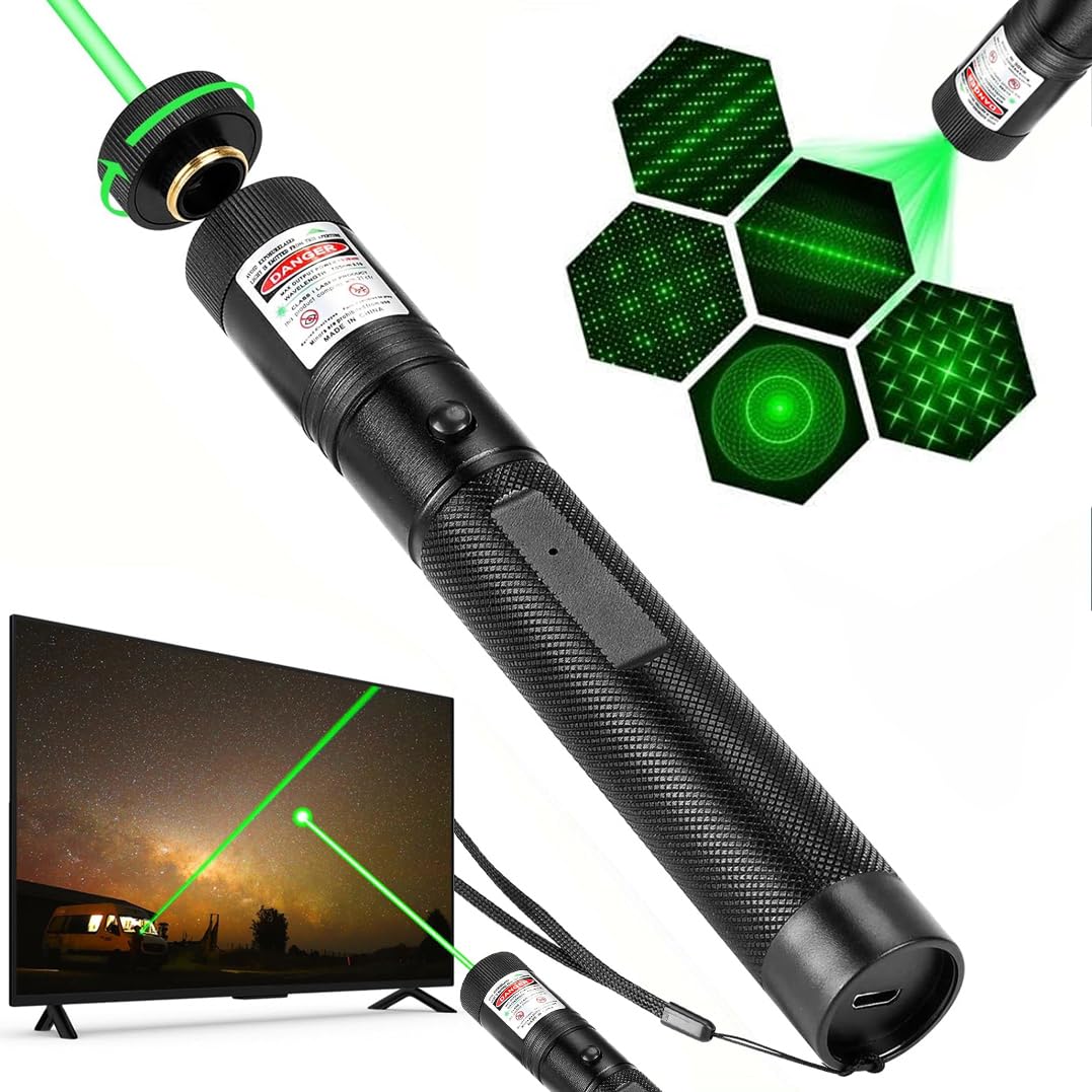 Green Laser Pointer High Power Pen - Long Range Rechargeable Laser Beam, USB Charging for Hiking, Presentations & Outdoor Use (Professional-Grade Green Light)