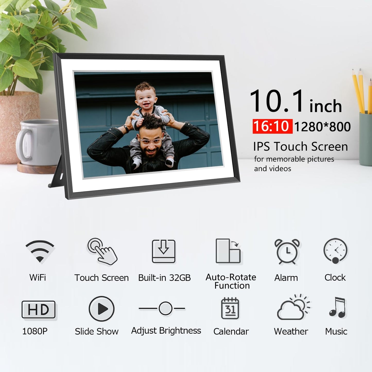 32GB FRAMEO 10.1 Inch Smart WiFi Digital Photo Frame 1280x800 IPS LCD Touch Screen, Auto-Rotate Portrait and Landscape, Built in 32GB Memory, Share Moments Instantly via Frameo App from Anywhere