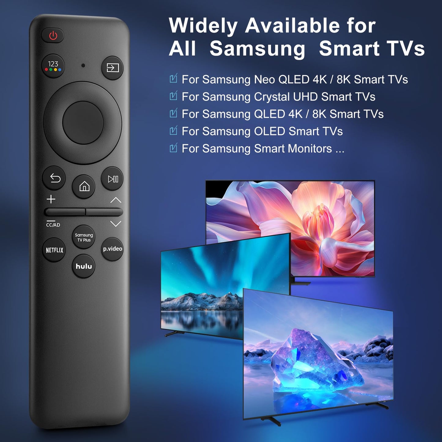 Rechargeable Remote for Samsung-TV-Remote-Control-Replacement,Compatible with Samsung Frame Crystal UHD Neo QLED OLED 4K 8K Smart TVs