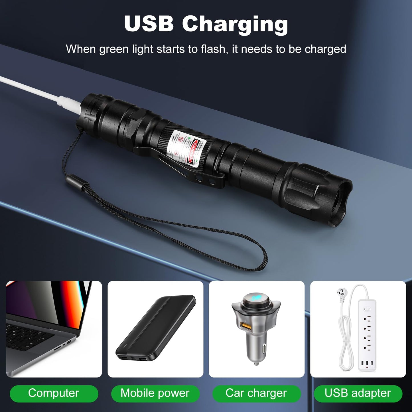 Green Laser Pointer High Power Pen - Long Range Rechargeable Laser Beam, USB Charging for Hiking, Presentations & Outdoor Use (Professional-Grade Green Light)