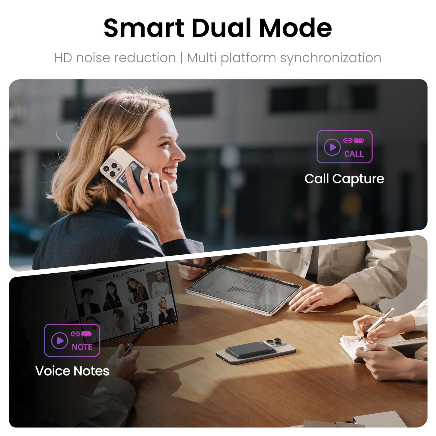 AI Voice Recorder, Note Voice Recorder - Transcribe & Summarize, AI Noise Cancellation Technology, Supports 152 Languages, 64GB Memory APP Control Audio Recorder for Lectures, Meetings, Calls, Gray