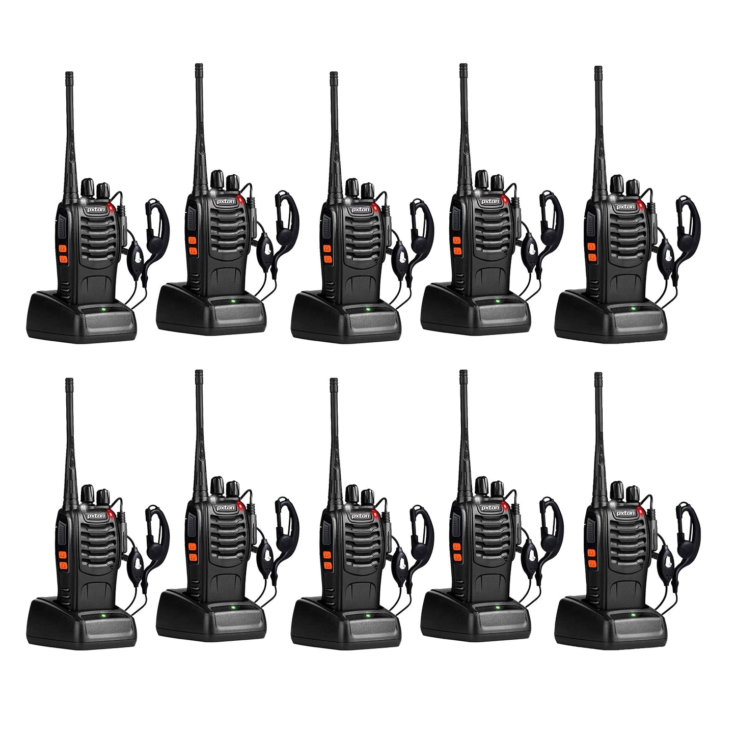 pxton Two Way Radios Long Range Walkie Talkies for Adults with Headphones,16 Channel Handheld 2 Way Radio Rechargeable with Flashlight Li-ion Battery and Charger（6 Pack）