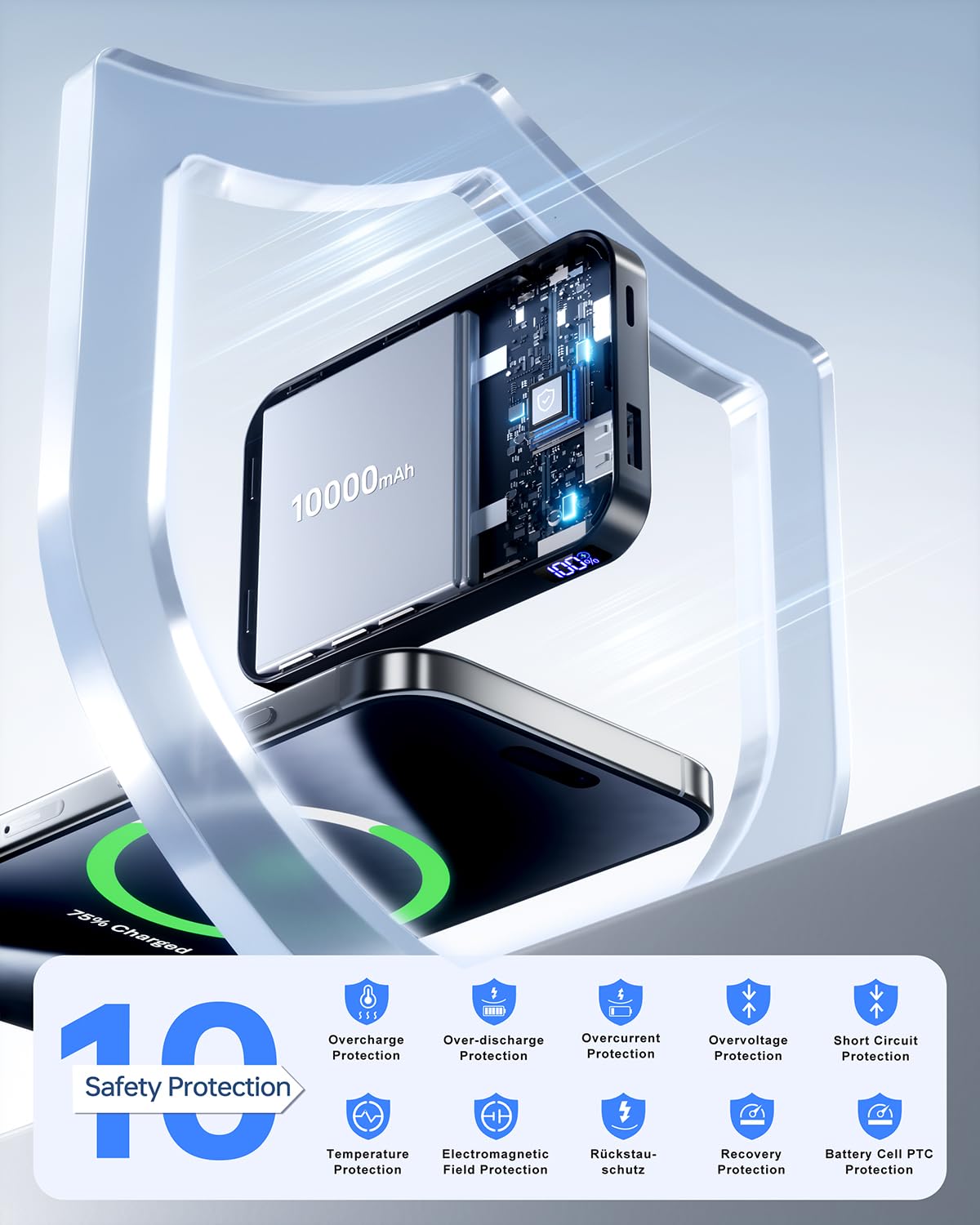 Magnetic Portable Charger, 10000mAh Power Bank with Leather Foldable Stand - Travel Essentials, USB-C 20W Fast Charging for Magsafe Battery Pack, Compatible with iPhone 17/16/15/14/13 Series