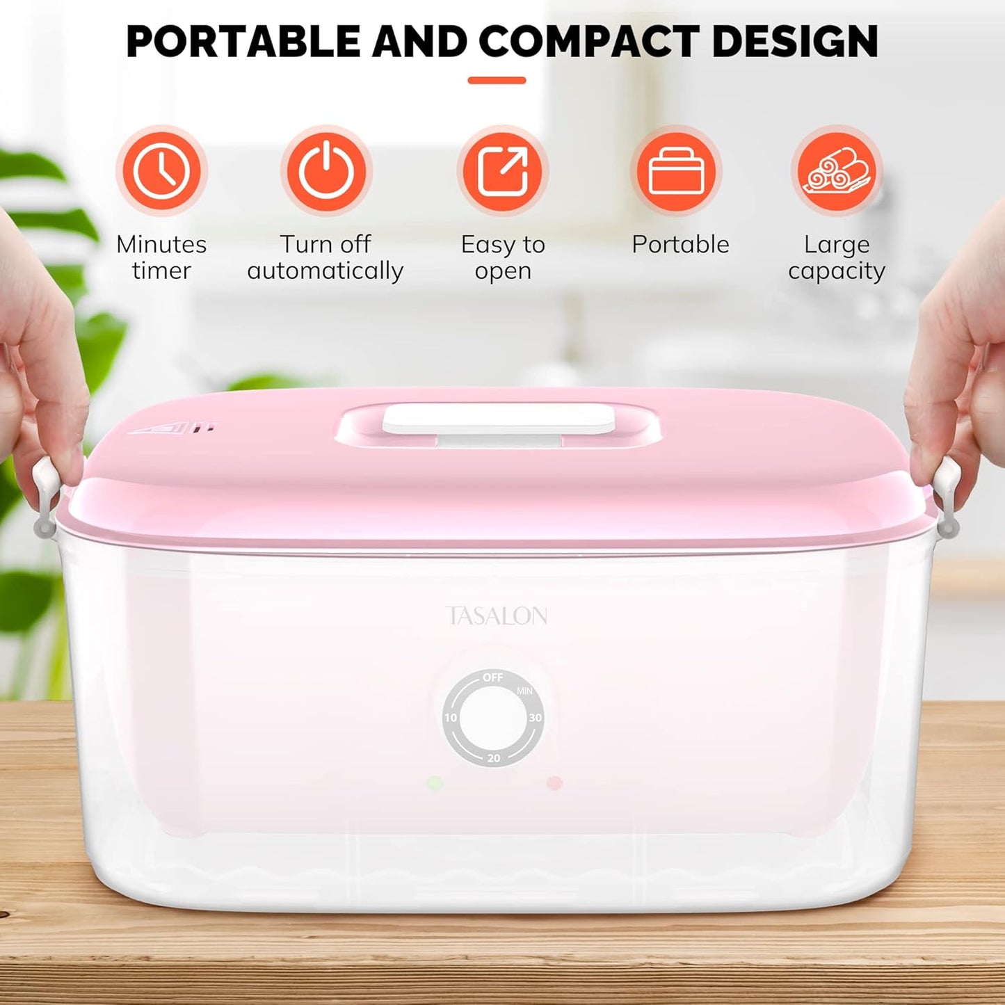 TASALON Hot Towel Steamer for Facials, Hot Towel Warmer Quickly Heats Up in 5 Minutes, Portable Towel Machine Fits 16 Mini Towels, Salon Equipment Towel Warmer for Facials, Spa, Massage, Pink