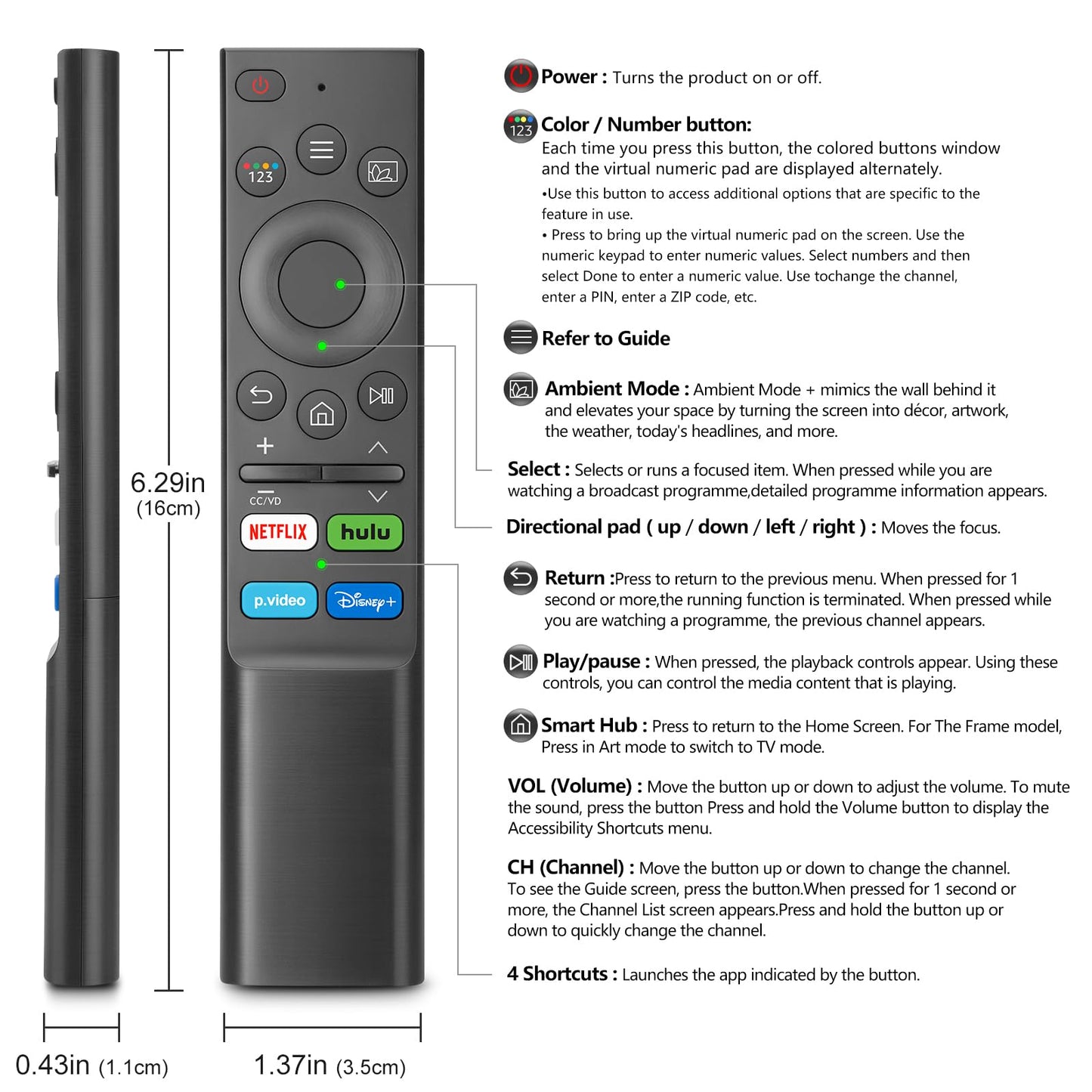 Rechargeable Remote for Samsung-TV-Remote-Control-Replacement,Compatible with Samsung Frame Crystal UHD Neo QLED OLED 4K 8K Smart TVs